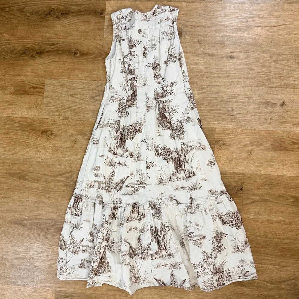 NICHOLAS Jordane White and Brown Floral Sleeveless Maxi Dress
